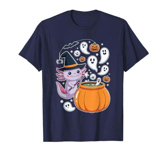 Cute Witchy Creature Stirring Cauldron Axolotl T-Shirt