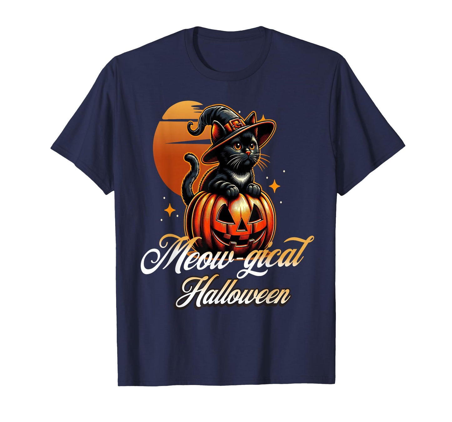 Meowgical Halloween Cute Cat Pumpkin Night Scene T-Shirt