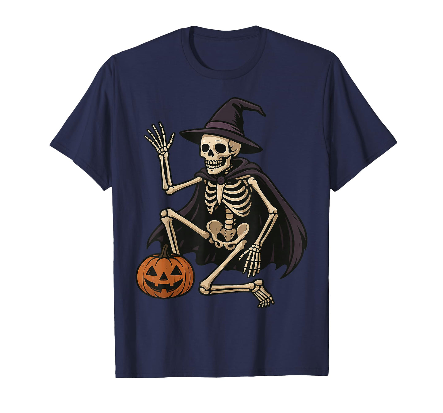 Halloween Skeleton in Witch Costume with Pumpkin Head T-Shirt