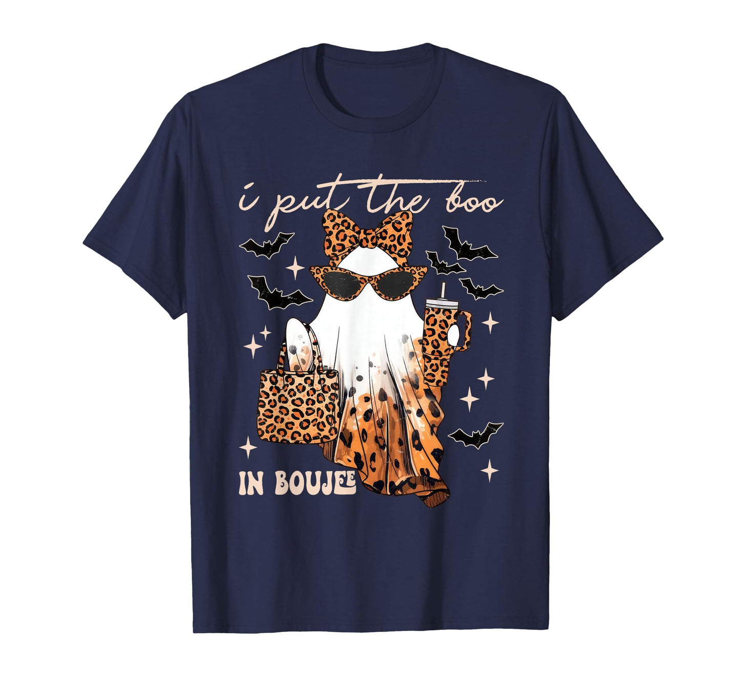 Coquette Leopard Boujee Ghost Coffee Halloween October Vibes T-Shirt