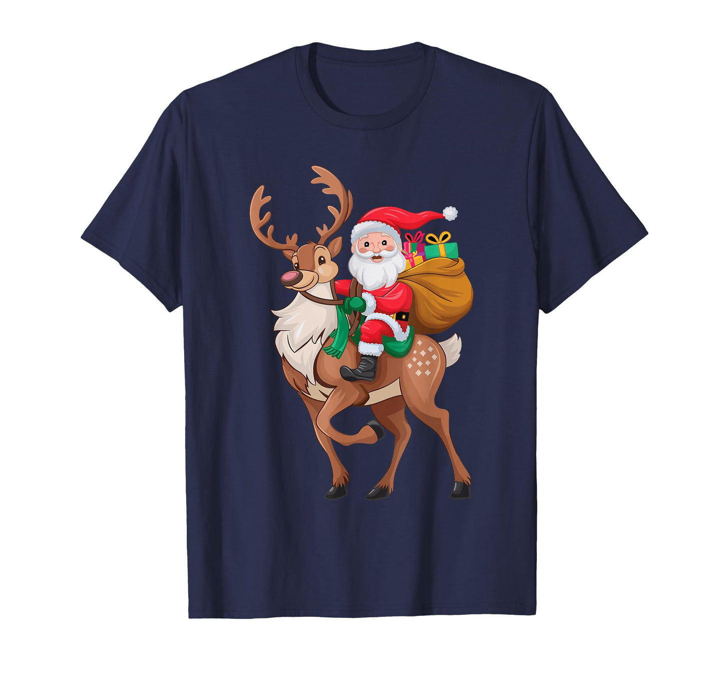 Santa Riding Reindeer Christmas Men Boys Kids Teens Xmas T-Shirt