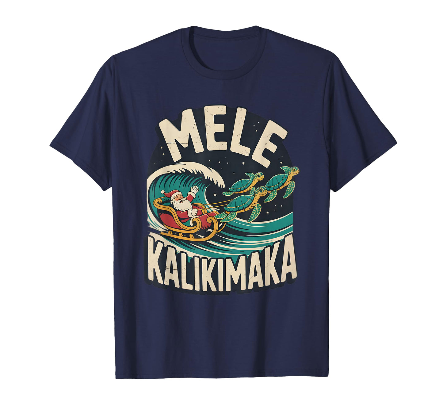 Mele Kalikimaka Santa Sleigh Sea Turtles Hawaiian Christmas T-Shirt