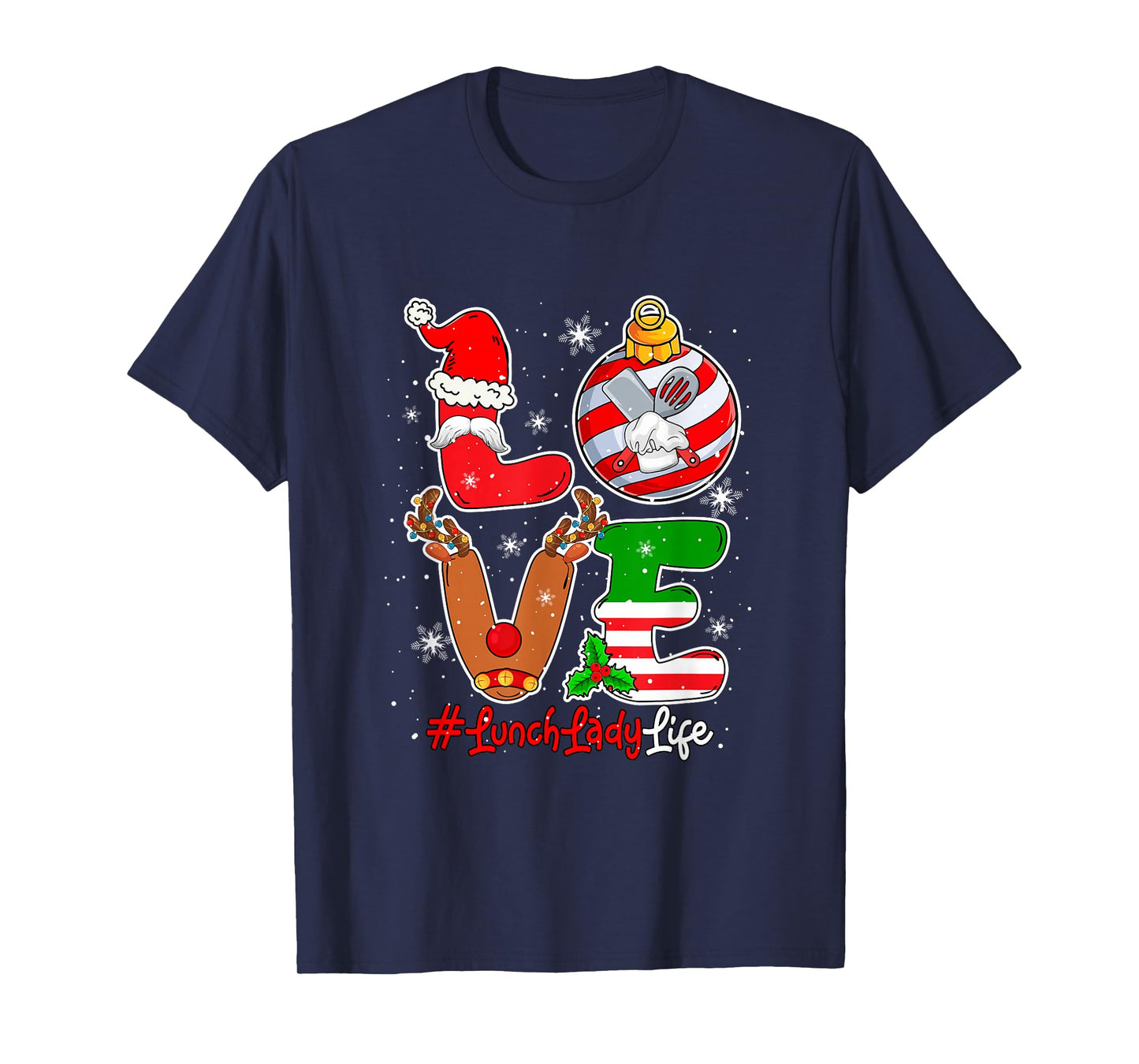 Love Lunch Lady Christmas Santa Reindeer Costume Job Team T-Shirt
