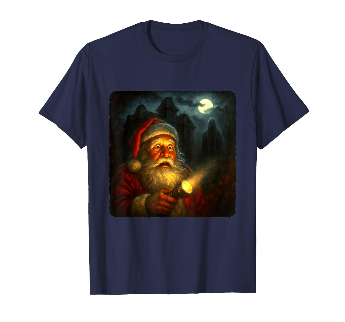 Santa Claus Scary Horror Night Flashlight Halloween Ghost T-Shirt