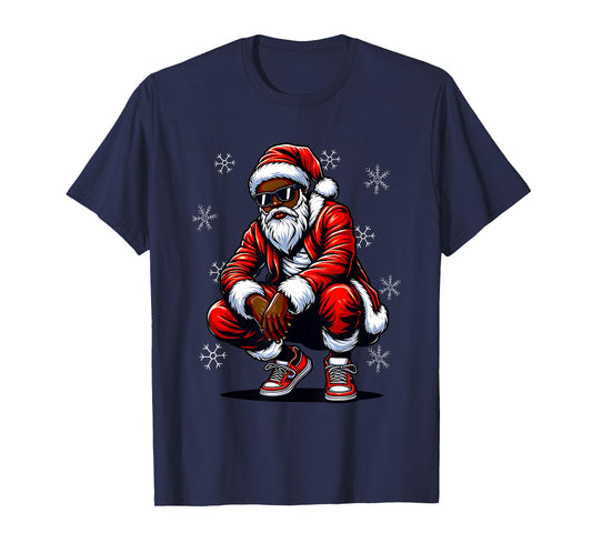 African American Christmas Pajama Xmas Afro Santa Claus PJ T-Shirt