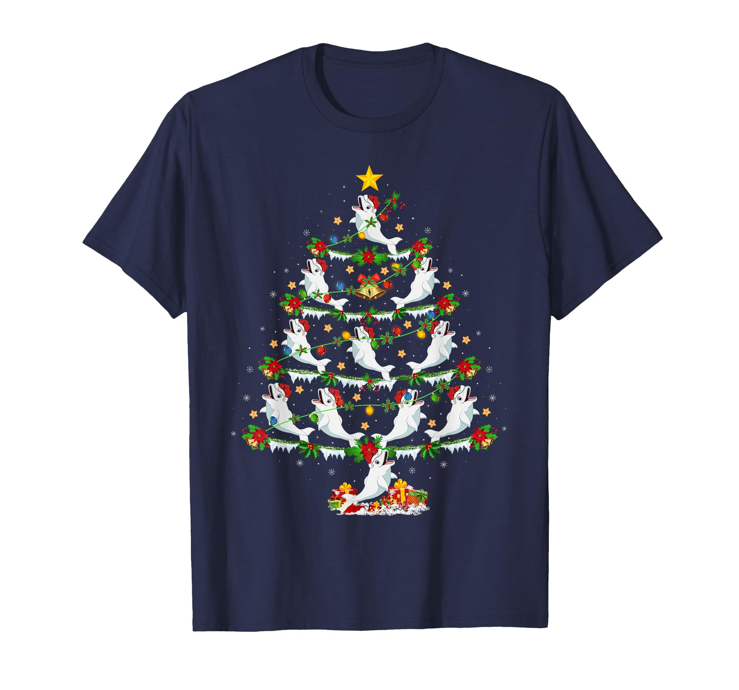 Beluga Whale Christmas Tree Lights Funny Sea Animal Xmas T-Shirt