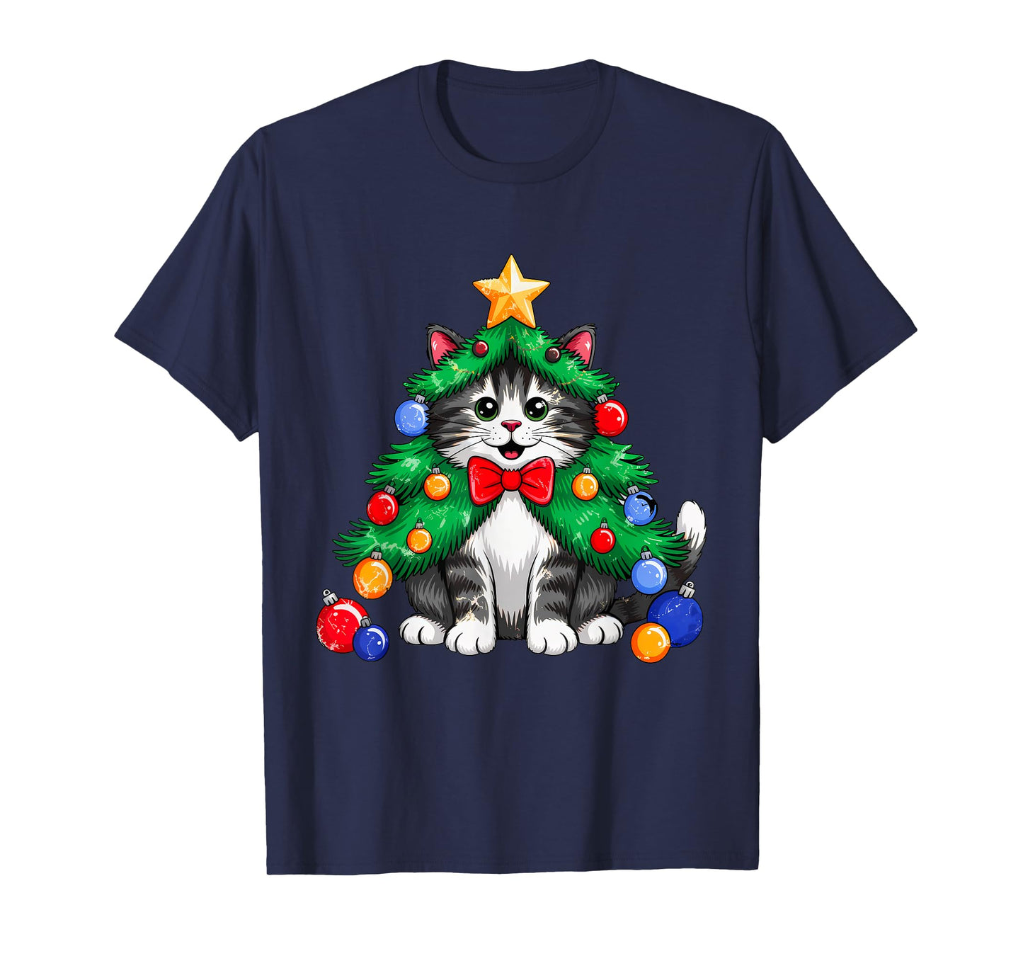 Ginger Black Cat Christmas Tree Cute Xmas Girls Kids Women T-Shirt
