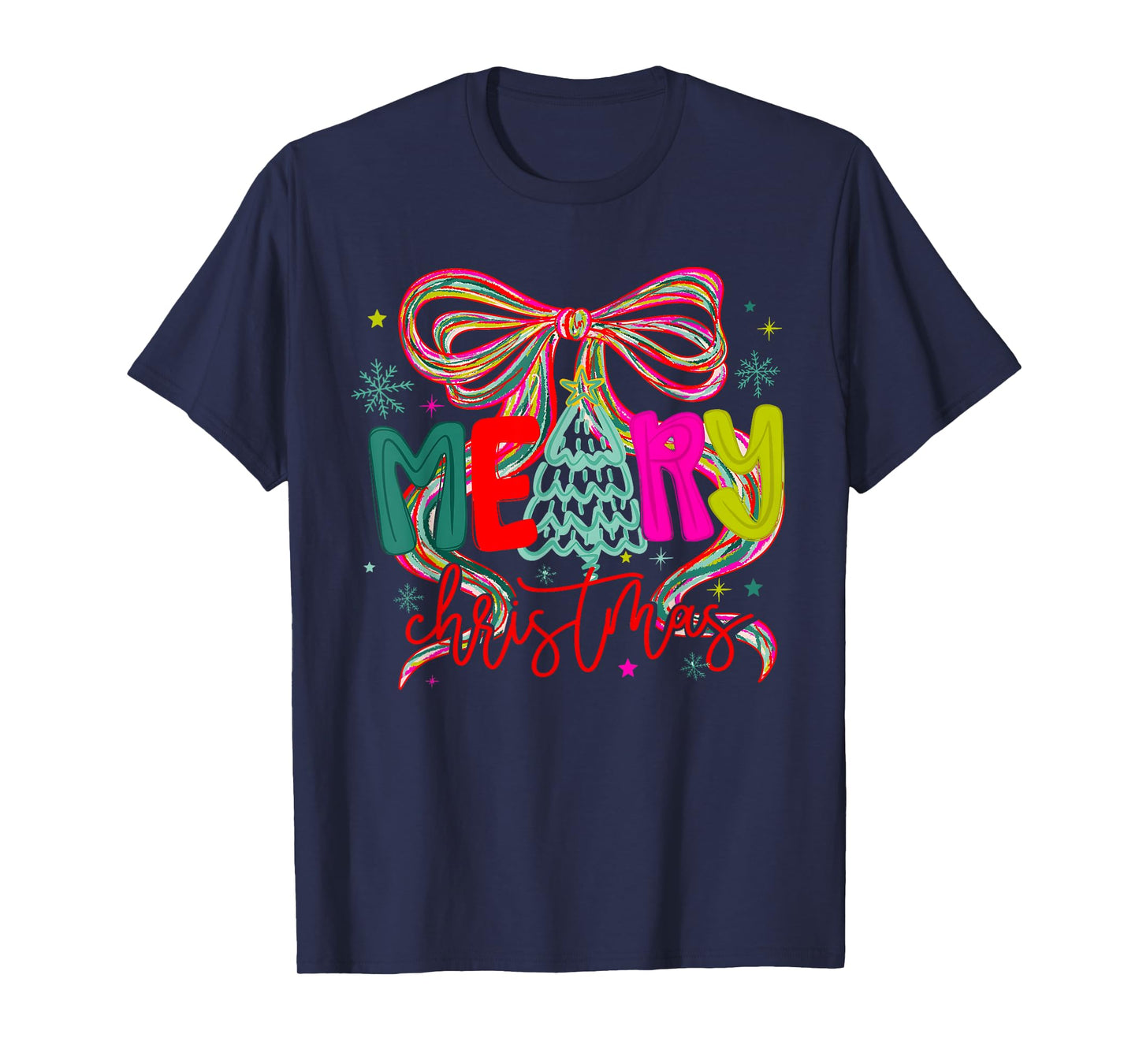 Merry Christmas Tree Coquette Bow Merry and Bright Girl T-Shirt