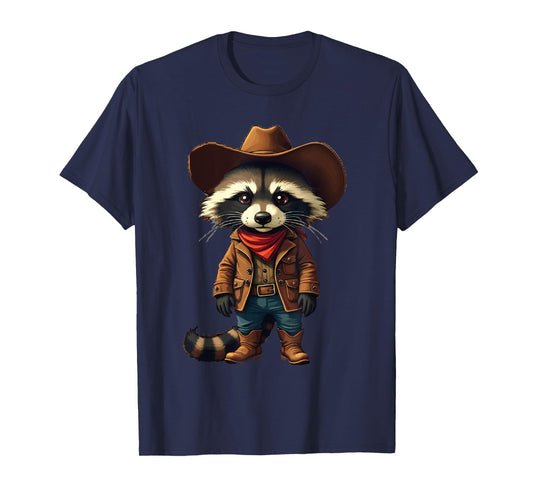 Western Cowboy Raccoon Cool Funny Graphic Country Cowboy T-Shirt