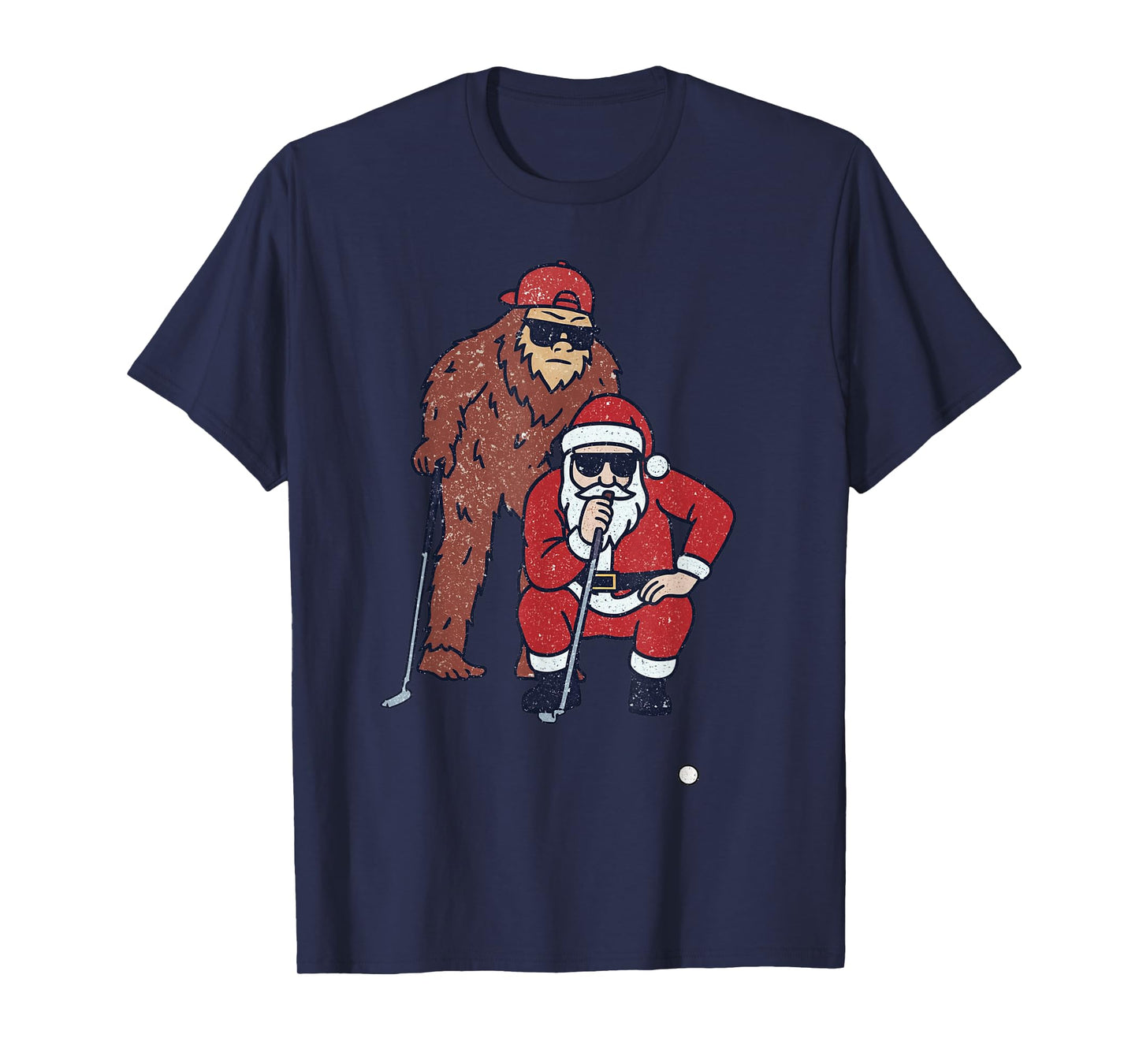 Santa Sasquatch Playing Golf Christmas Vintage Funny Xmas T-Shirt