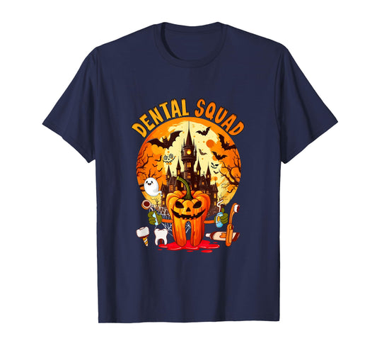 Dental Squad Halloween Dentist Tooth Horror Carved Pumpkin T-Shirt