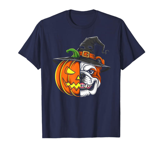 English Bulldog Pumpkin Jack O Lantern Halloween Mens Womens T-Shirt