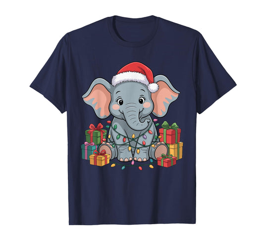 Elephant Santa Hat Christmas Design Funny Wild Animal Lovers T-Shirt