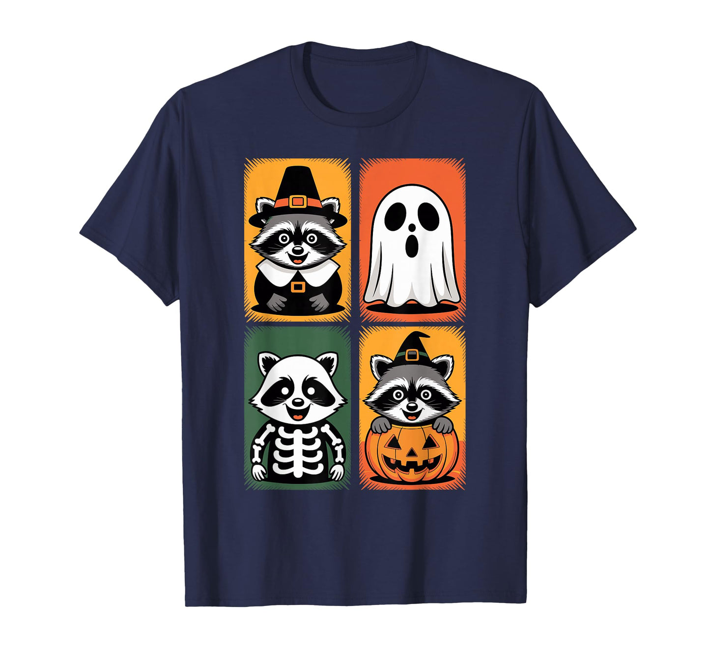 Cute Halloween Raccoon Ghost Skeleton Witch Pumpkin Costumes T-Shirt