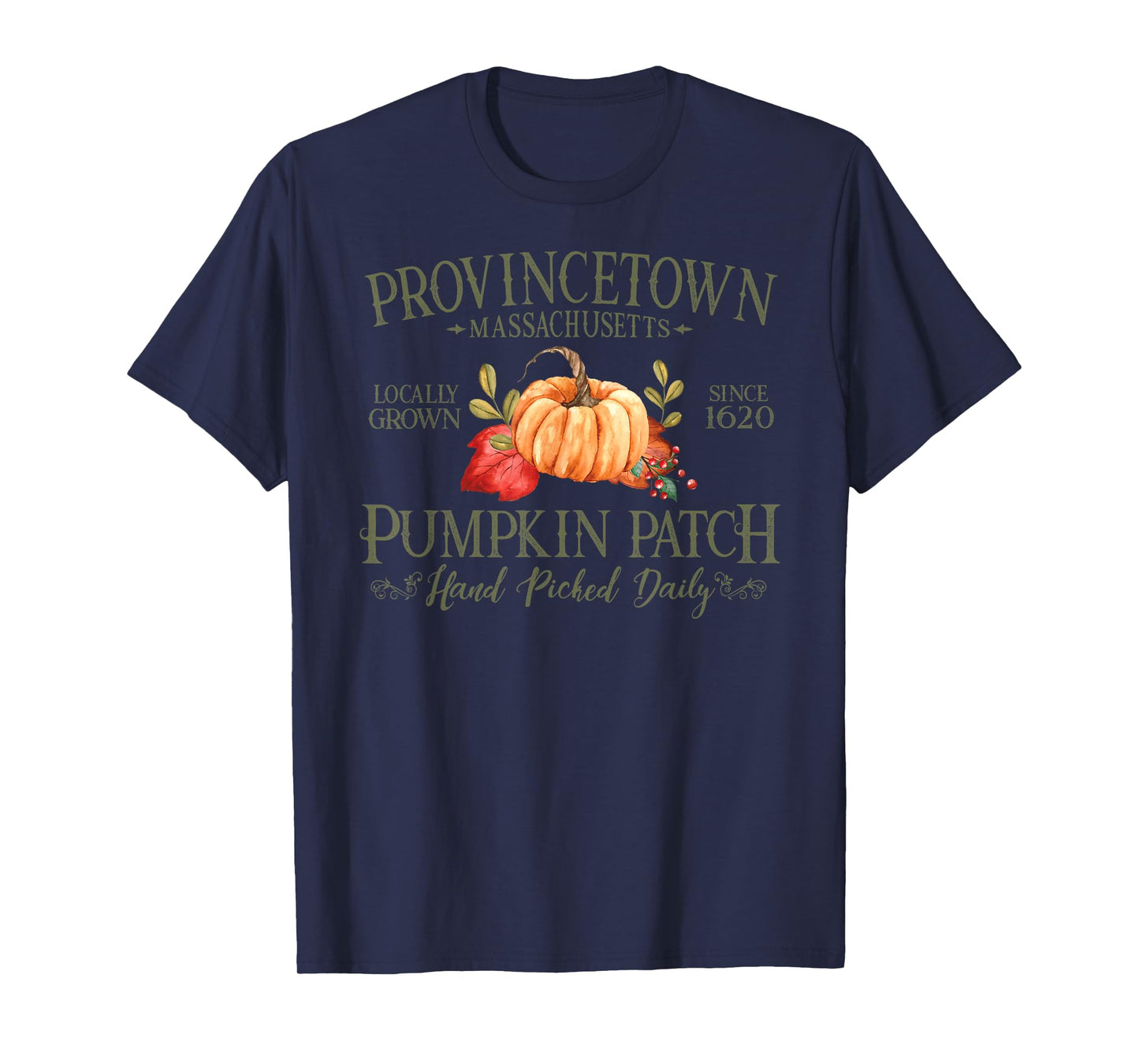 Provincetown Massachusetts Pumpkin Patch Fall Olive Letters T-Shirt
