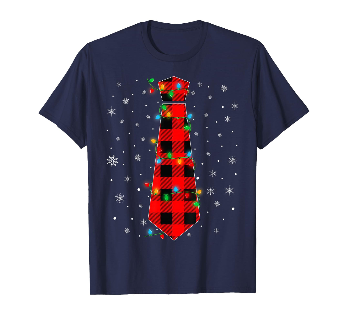 Matching Family Buffalo Plaid Tie Christmas Lights Pajamas T-Shirt