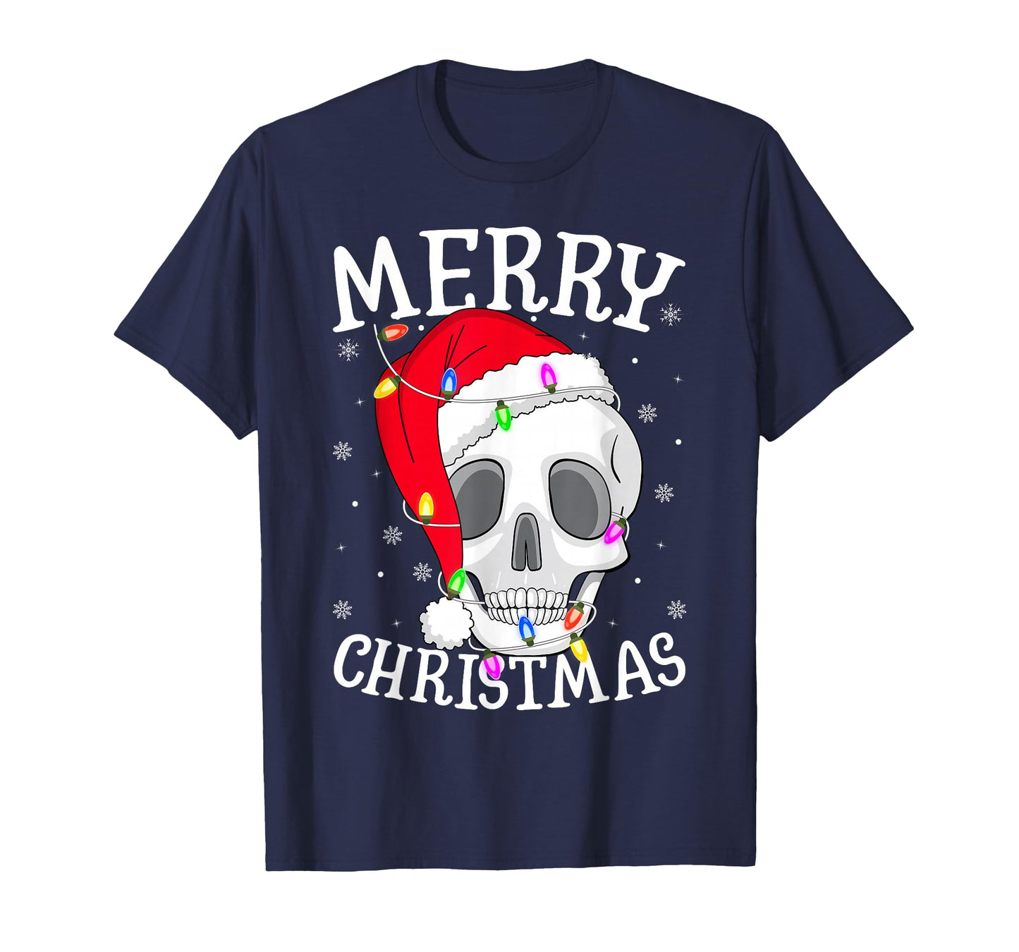 Skeleton Skull Christmas Lights Funny Santa Hat Scary Xmas T-Shirt