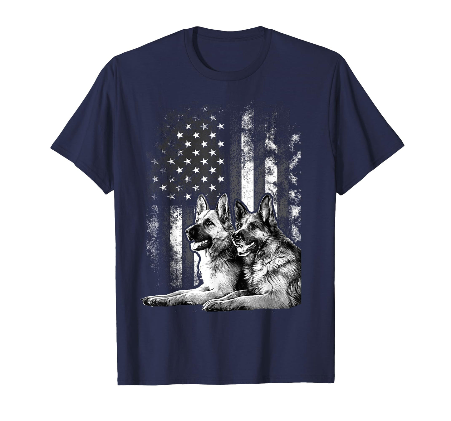 Vintage Patriotic German Shepherd American Flag 4th Of July T-Shirt