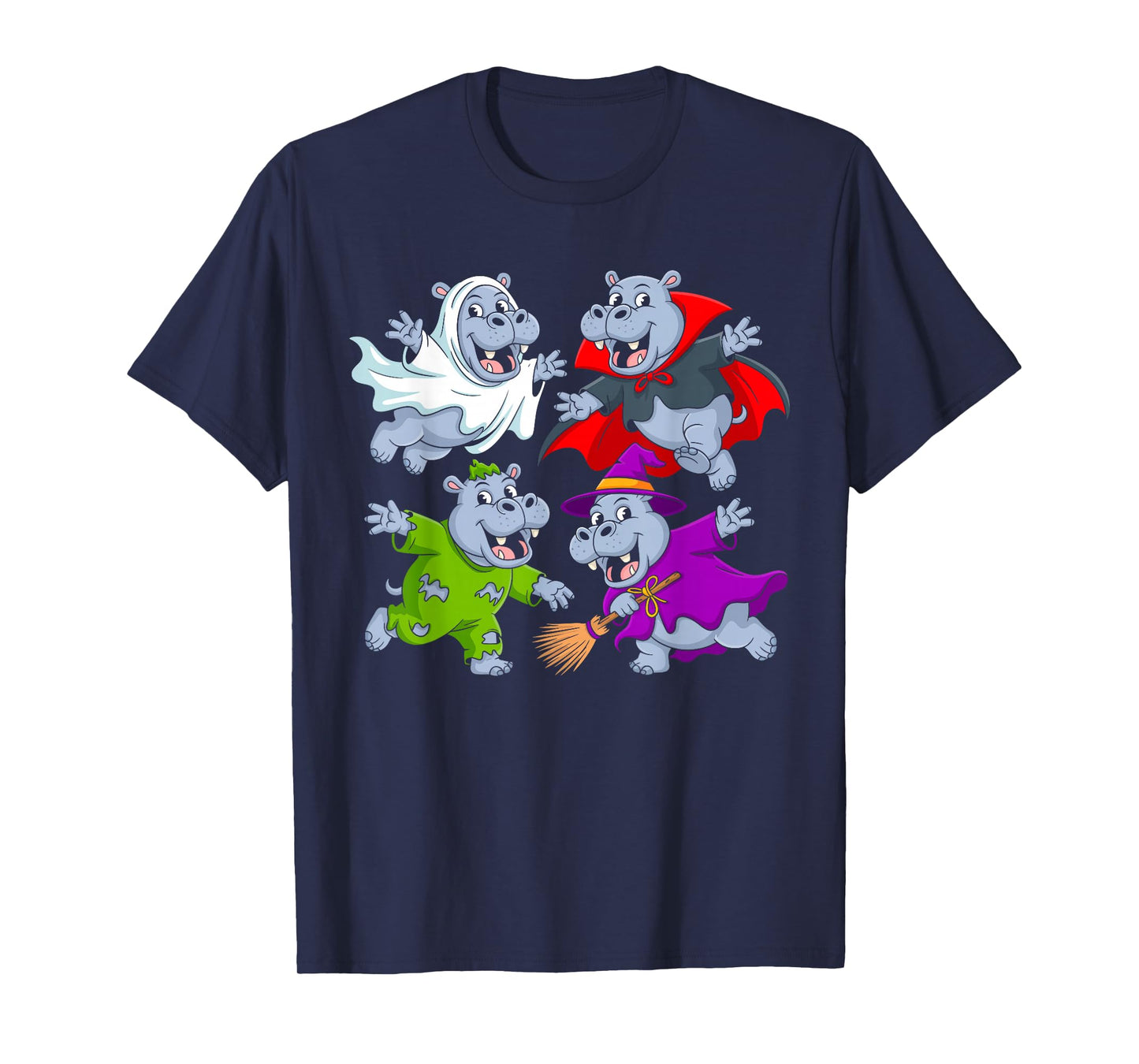 Cute Hippo Ghost Witch Zombie Kids Halloween T-Shirt