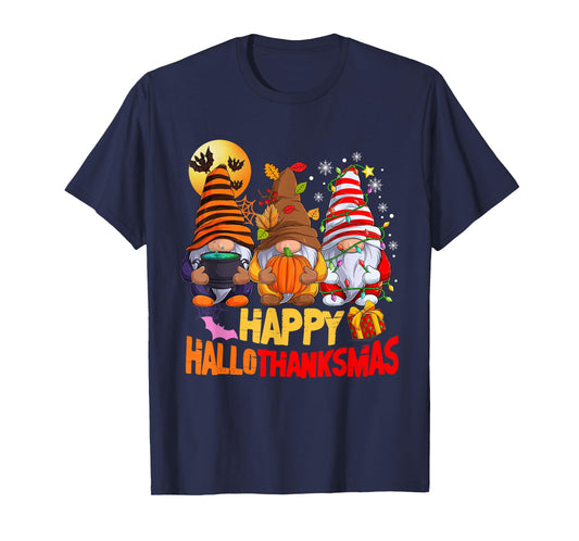 Happy Hallothanksmas Gnomes Lover Halloween Merry Christmas T-Shirt