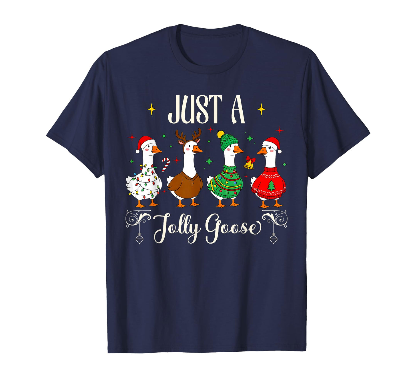 Funny Christmas Just A Silly Jolly Goose Santa Reindeer Xmas T-Shirt
