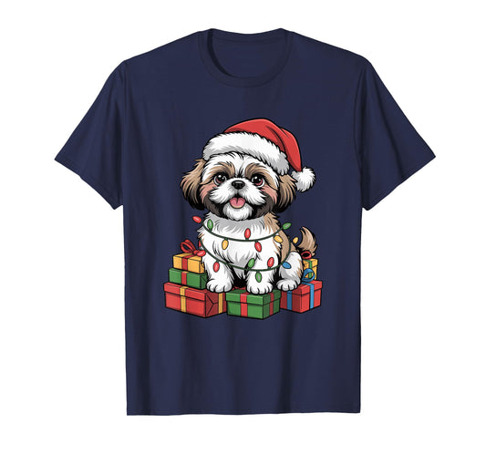 Cute Shih Tzu Santa Hat Christmas Xmas Dog Lovers Holiday T-Shirt