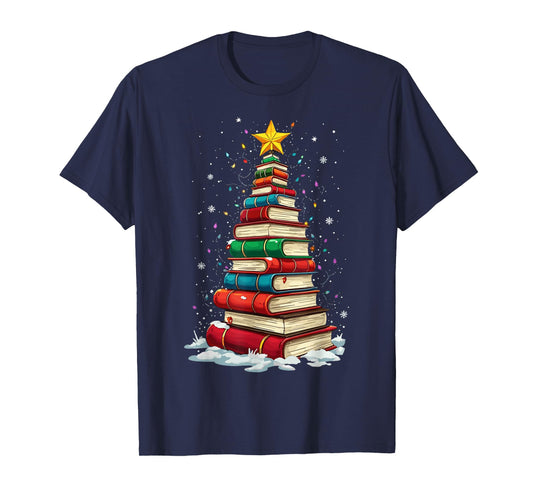 Book Christmas Tree Book Lover Teacher Librarian T-Shirt