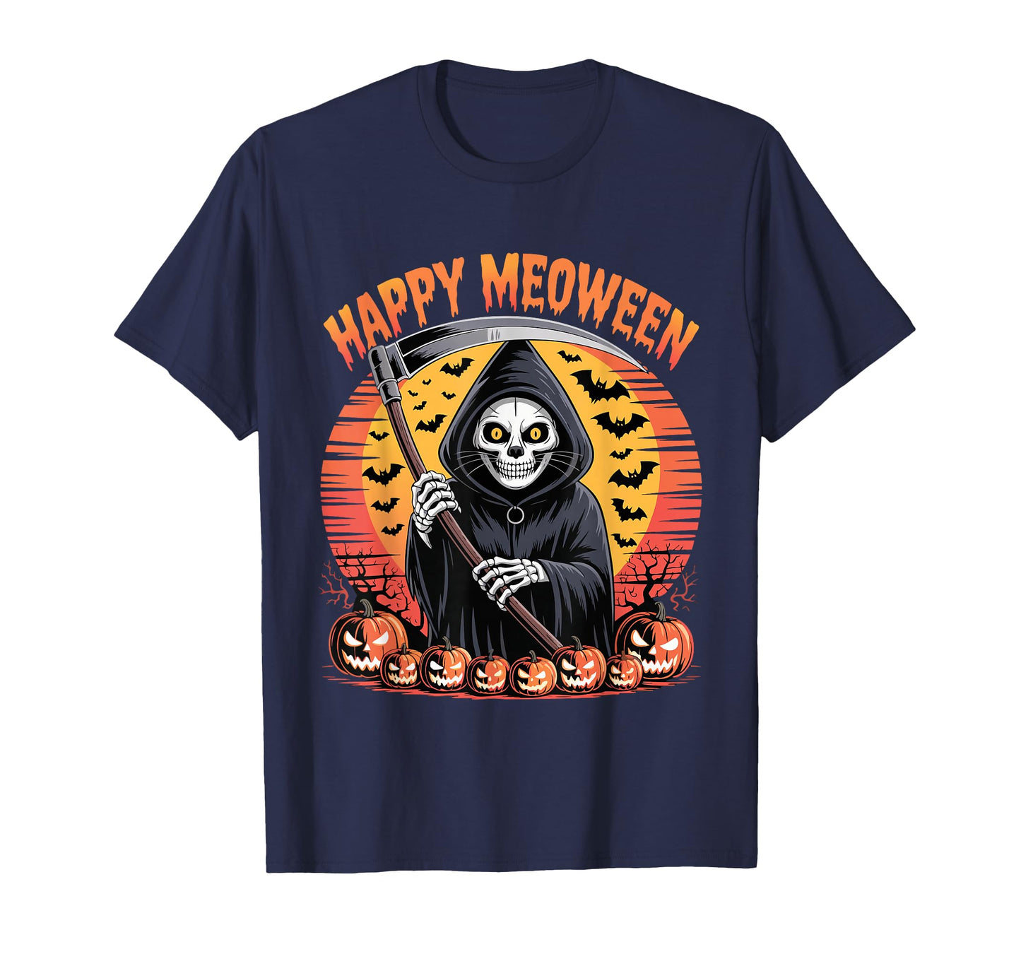 Vintage Happy Meoween Spooky Cat Lover Halloween T-Shirt