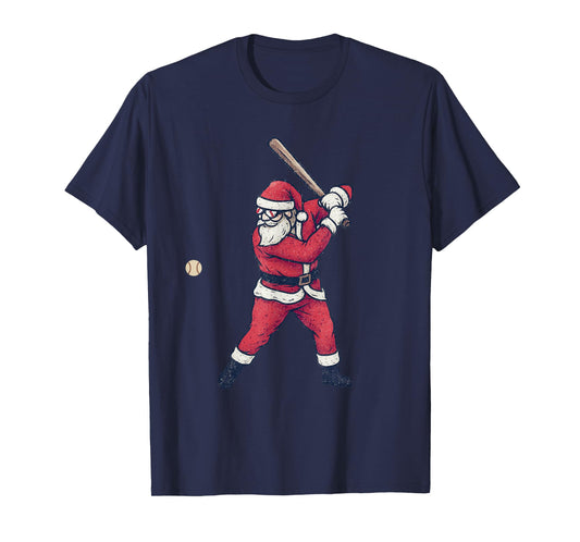 Santa Claus Playing Baseball Xmas Holiday Funny Christmas T-Shirt