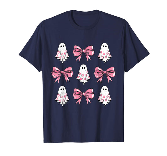 Cute Coquette Bow Halloween Costume Floral Ghost Boo T-Shirt