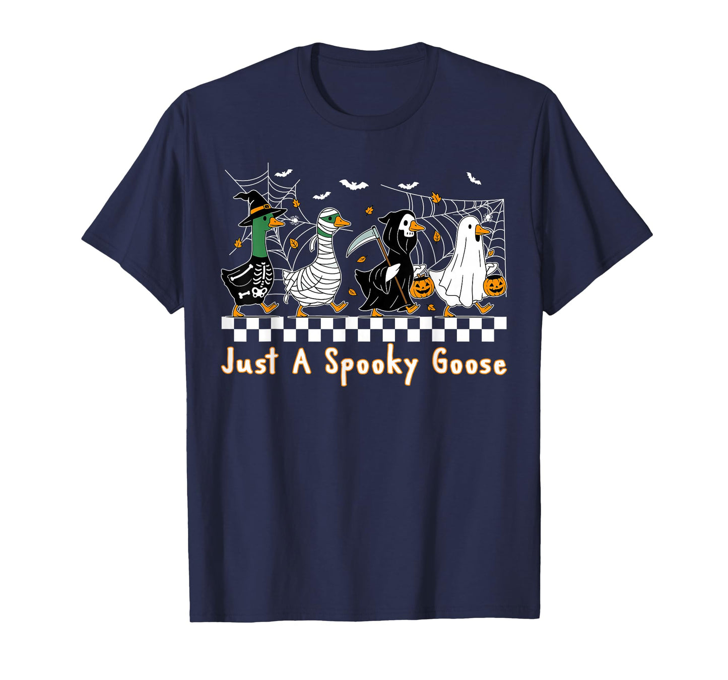 Just A Spooky Goose Witch Pumpkin Ghost Skeleton Halloween T-Shirt