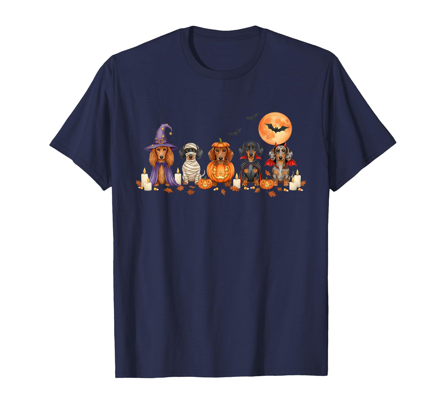 Spooky Wiener Dachshund Dogs Ghost Witch Mummy Costume T-Shirt