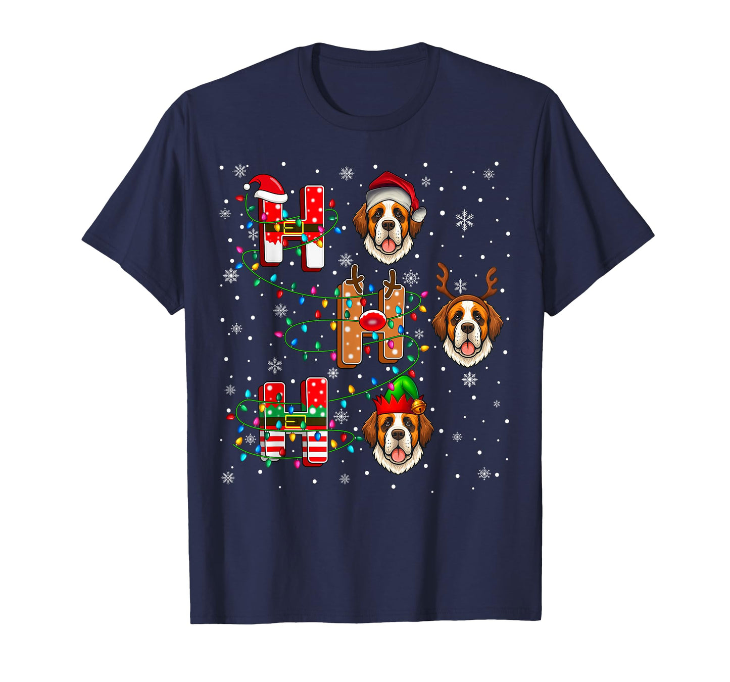 Ho Ho Ho Santa Reindeer Elf Matching Saint Bernard Dog Xmas T-Shirt