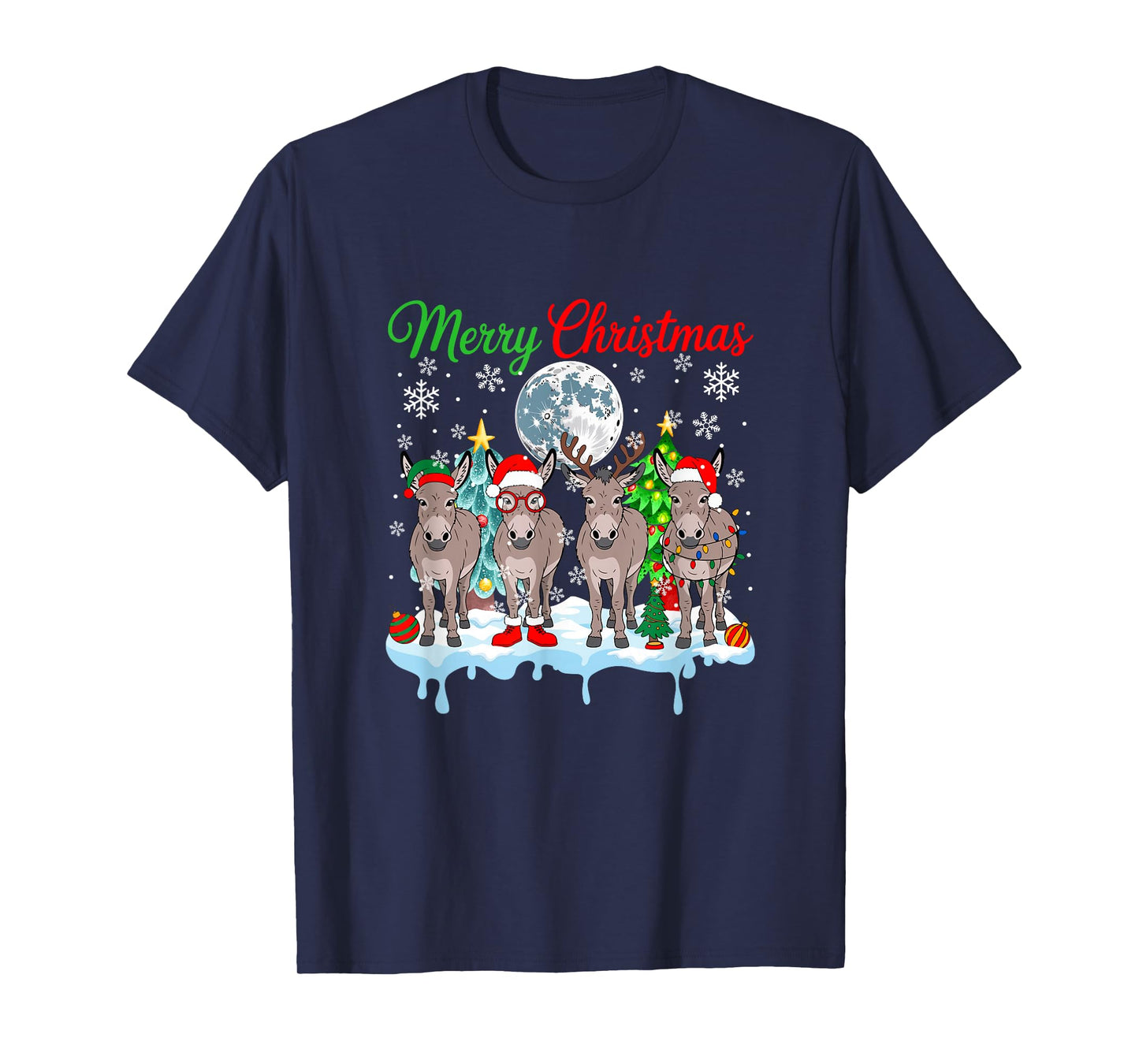 Merry Christmas Snow Group Santa Elf Reindeer Donkeys Farmer T-Shirt