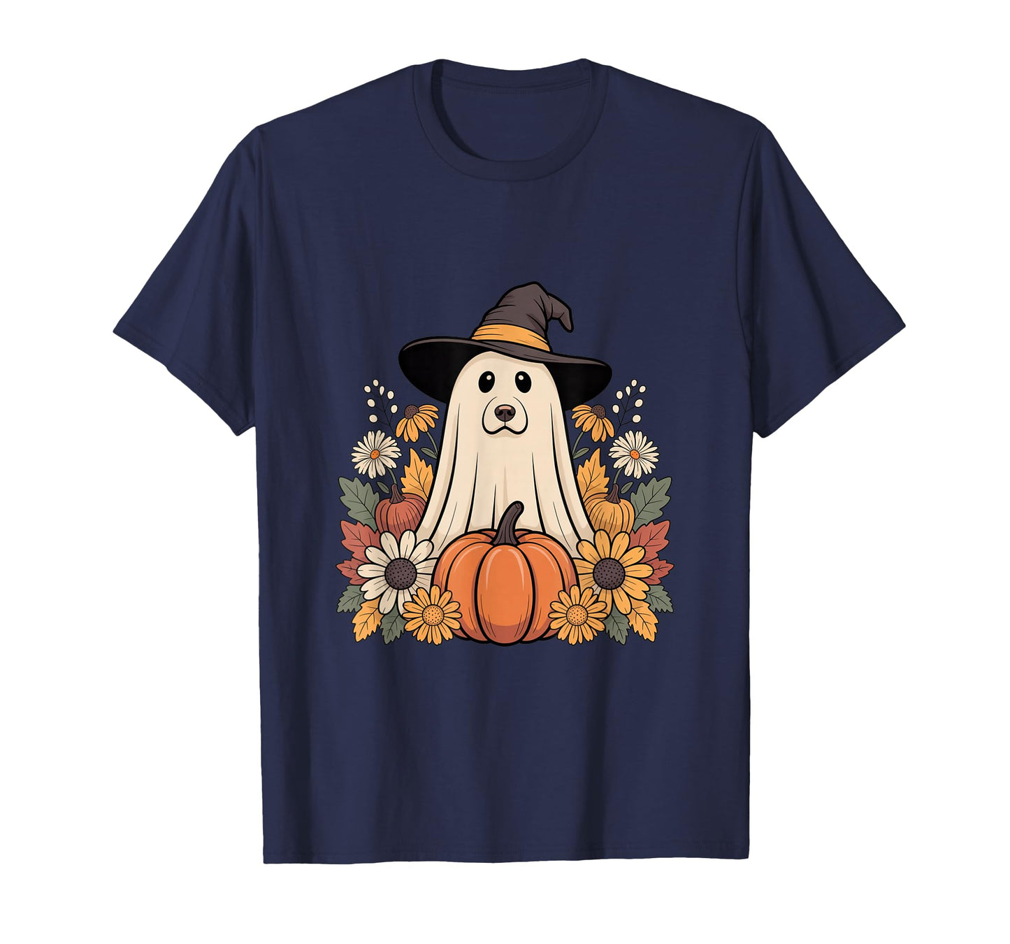 Dog Ghost with Witch Hat and Pumpkins T-Shirt
