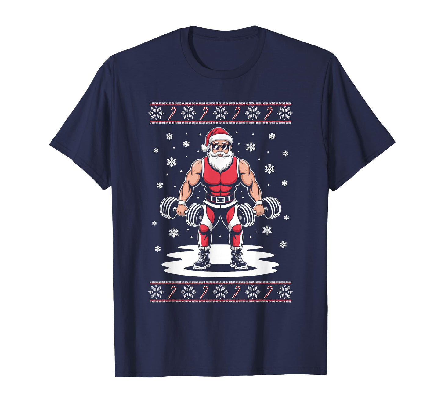 Santa Weightlifting Ugly Christmas Sweater Fitness Deadlift T-Shirt