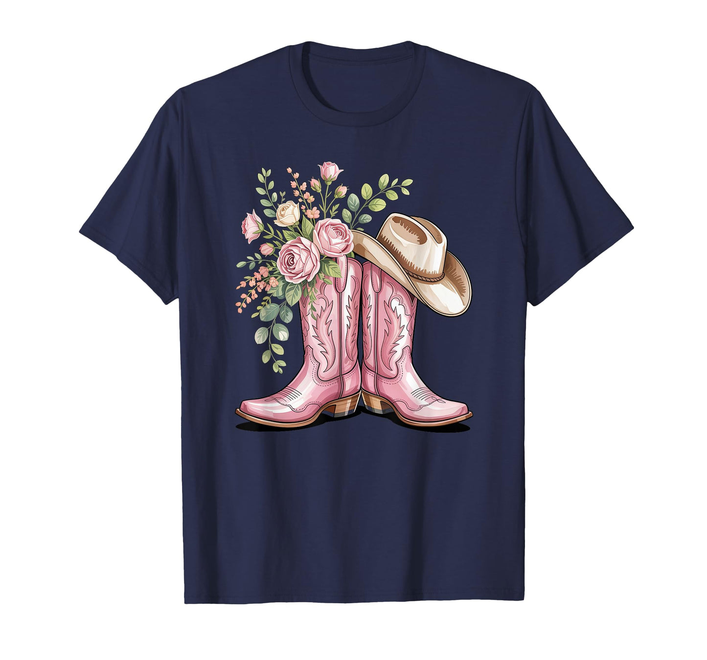 cowboy boot western country cowgirl flowers girl pink woman T-Shirt