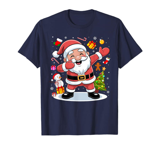 Dabbing Santa Claus Christmas Tree Lights Boys Kids Dab Xmas T-Shirt