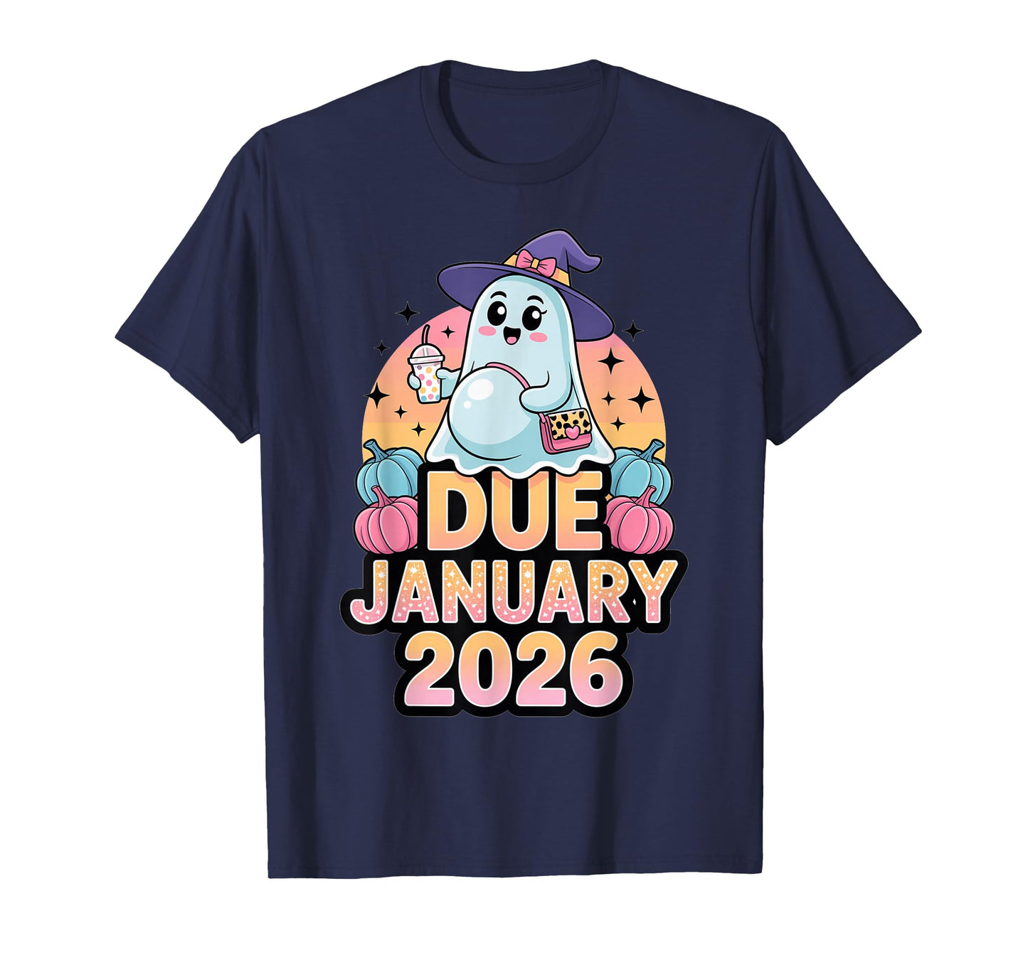 Halloween Pregnant Due January 2026 Mama Ghost Baby Mom T-Shirt