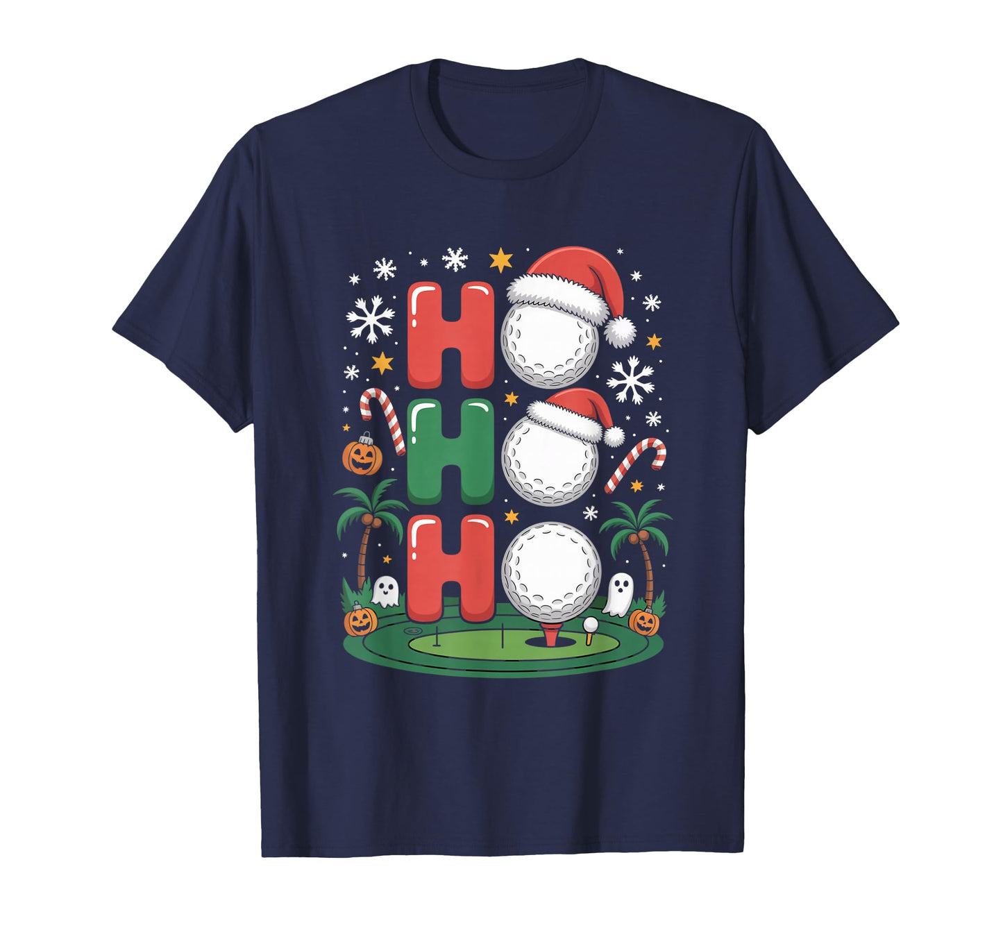 Ho Ho Ho Golf Ball Santa Hat Funny Halloween & X'Mas T-Shirt