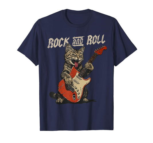 Rock and Roll Guitar Cat Vintage ROCK Guitarist Cat T-Shirt
