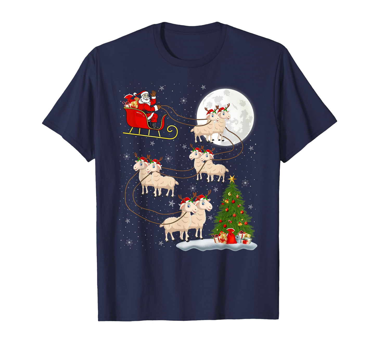 Lambs Sheep Santa Sleigh Flying Funny Magical Christmas T-Shirt