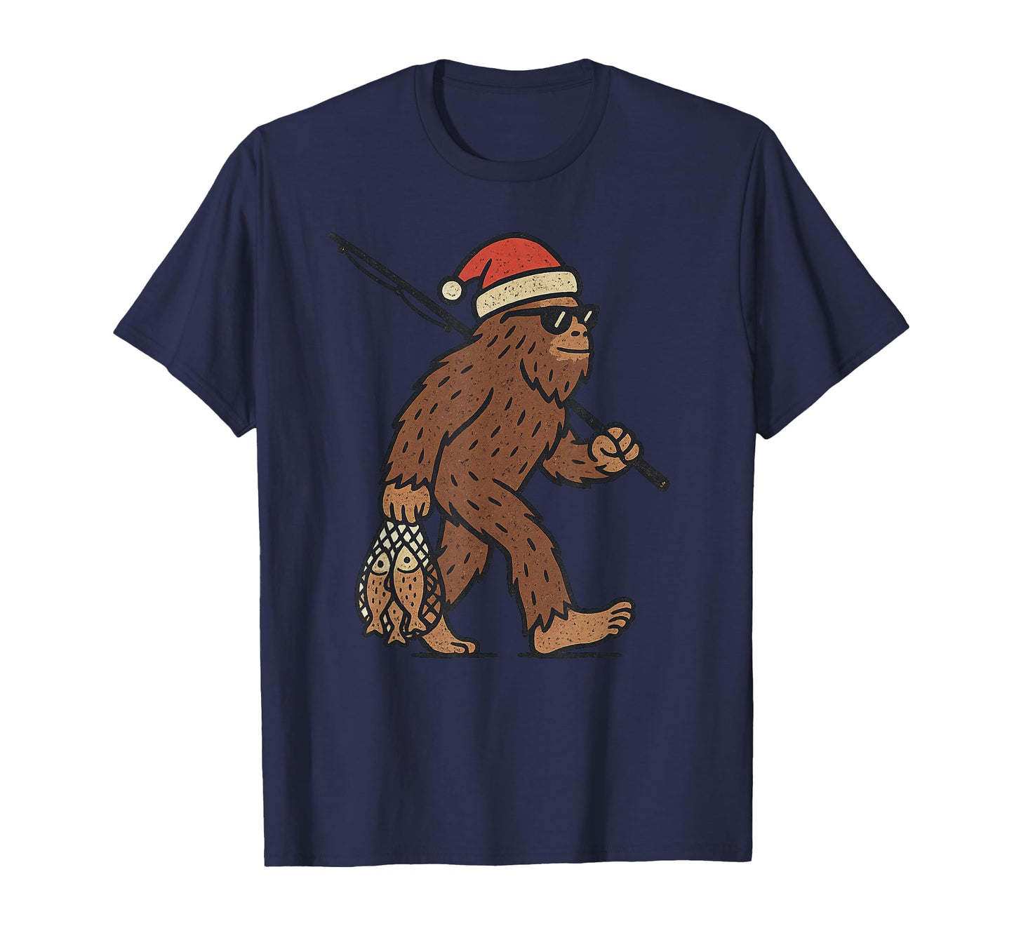 Sasquatch Fishing Christmas Vintage Fish Funny Xmas T-Shirt