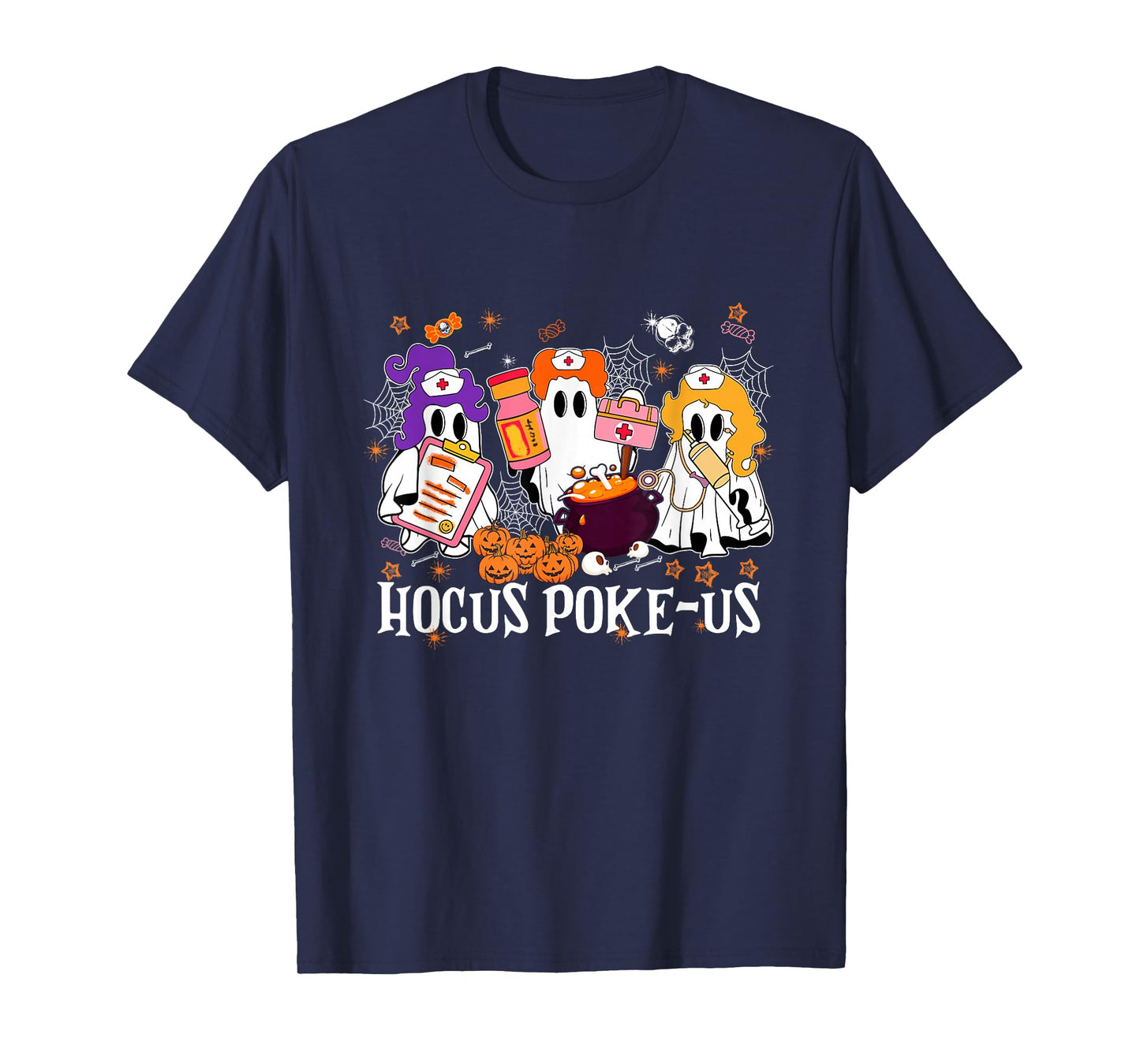 Halloween Ghost Nurse Hocus Poke Us Costume Scrub Top Women T-Shirt