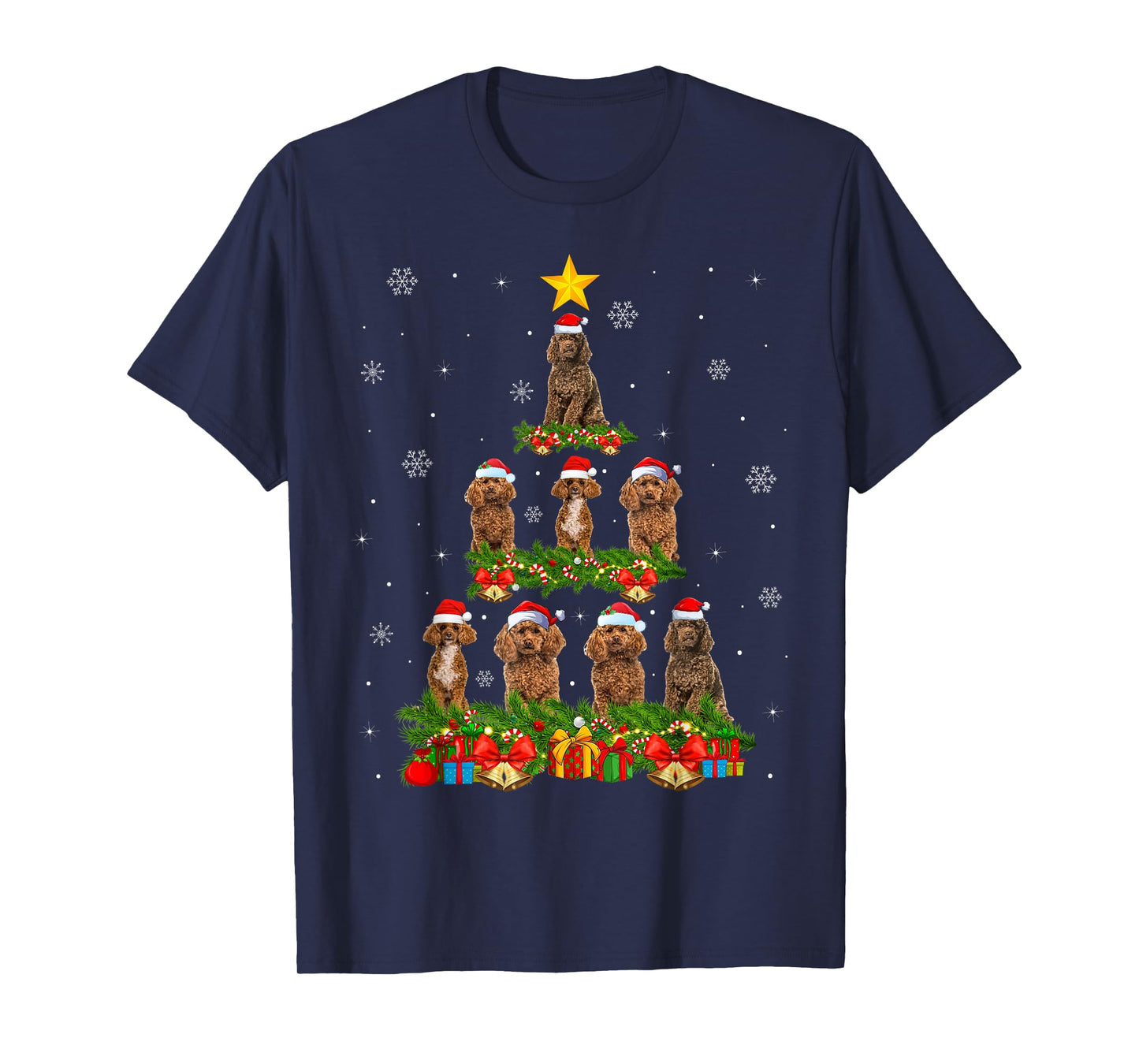 Poodle Christmas Tree Lights Santa Pet Dog Lover Xmas T-Shirt