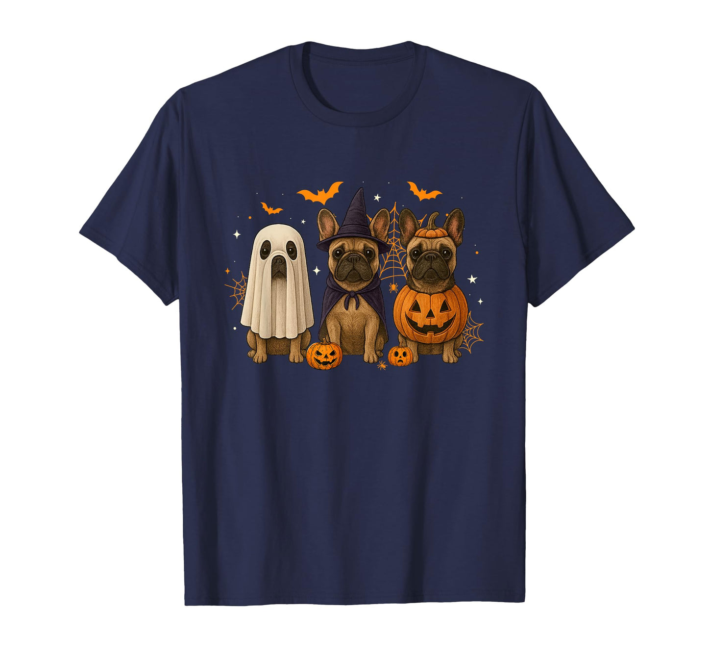 Funny French Bulldog Ghost Witch Pumpkin Halloween Costume T-Shirt