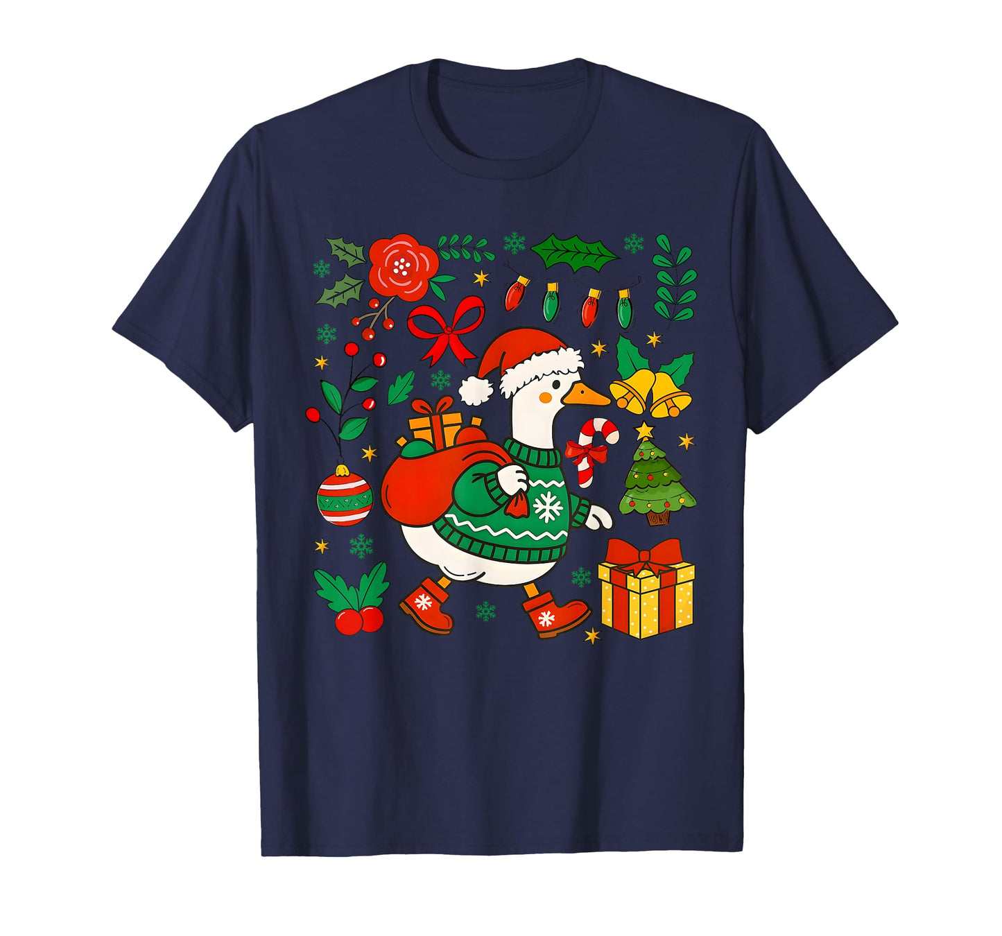 Funny Santa Silly Goose Merry Goose Xmas Christmas Girly T-Shirt