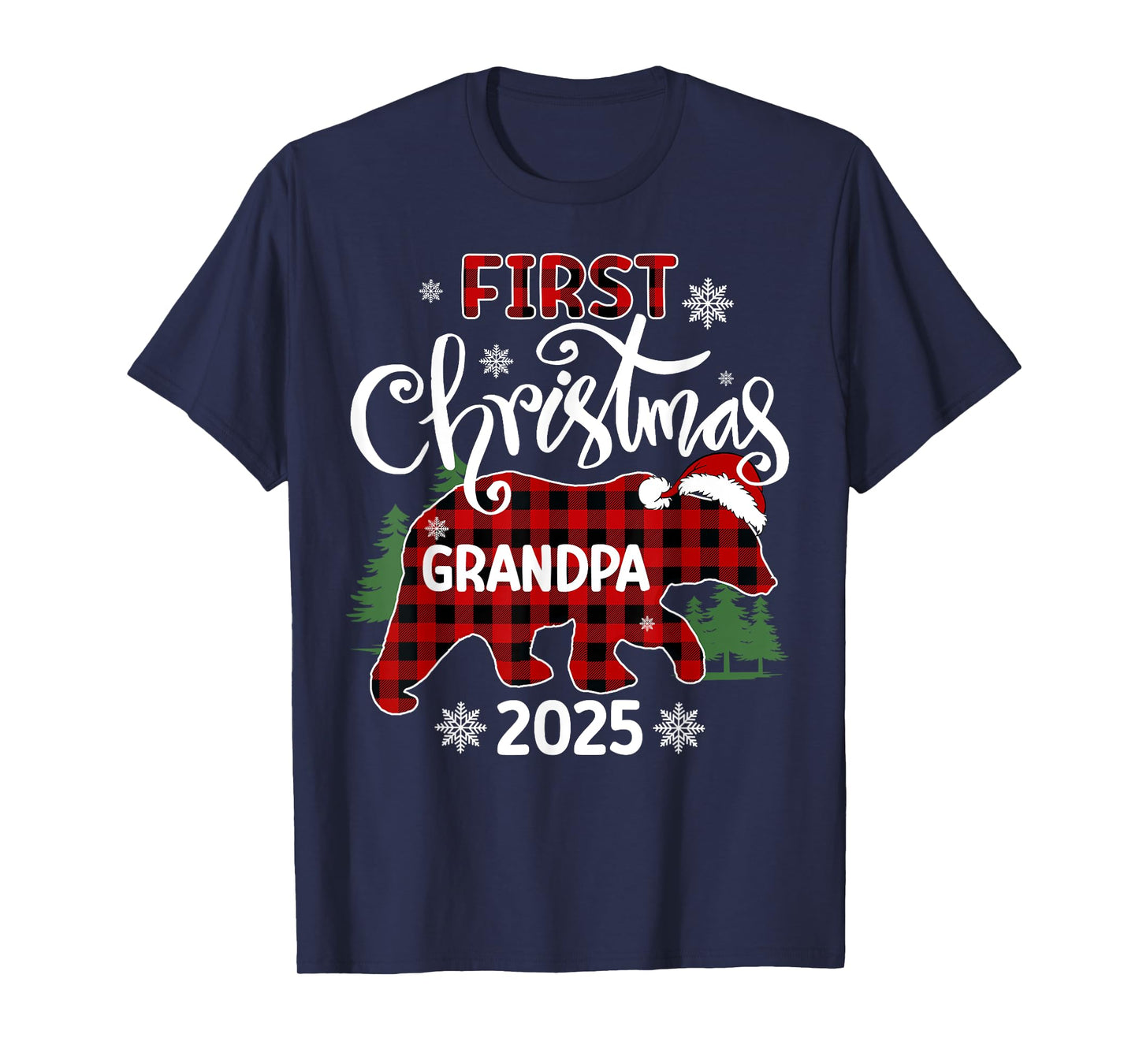 First Christmas Grandpa 2025 Red Plaid Bear Matching Family T-Shirt