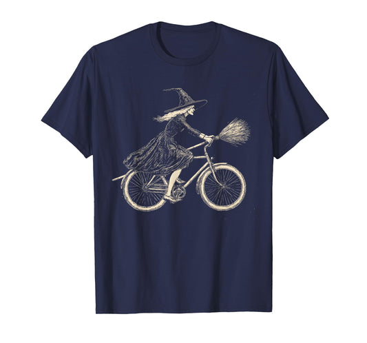 Vintage Halloween Witch on Bicycle Witches Cycling T-Shirt
