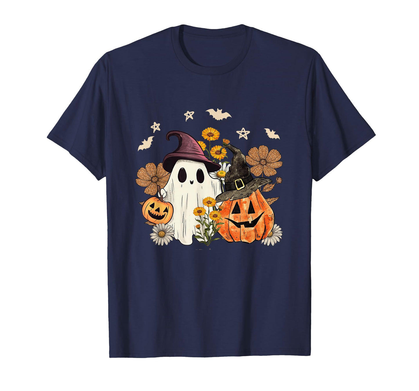 Ghost Witch Pumpkin Flowers Halloween Costumes T-Shirt